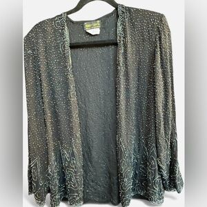 Vintage 80’s Jenny Lewis sheer silk beaded open cardigan jacket S